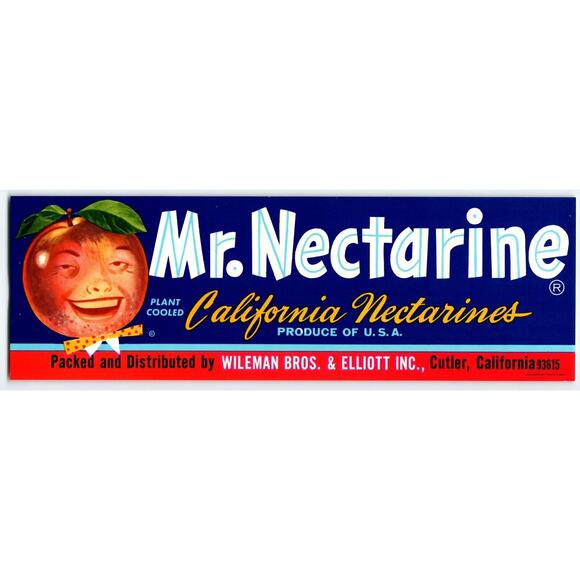 Mr Nectarine Label Smiling Fruit Man With Face Anthropomorphic 1960s Original - Picture 1 of 2